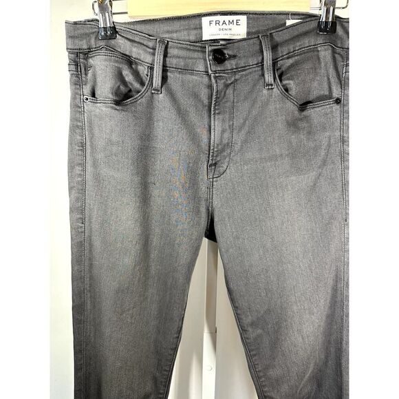 FRAME DENIM Women's Le High Skinny Frayed Hem Cropped Jeans Black Size 28 - Picture 3 of 12